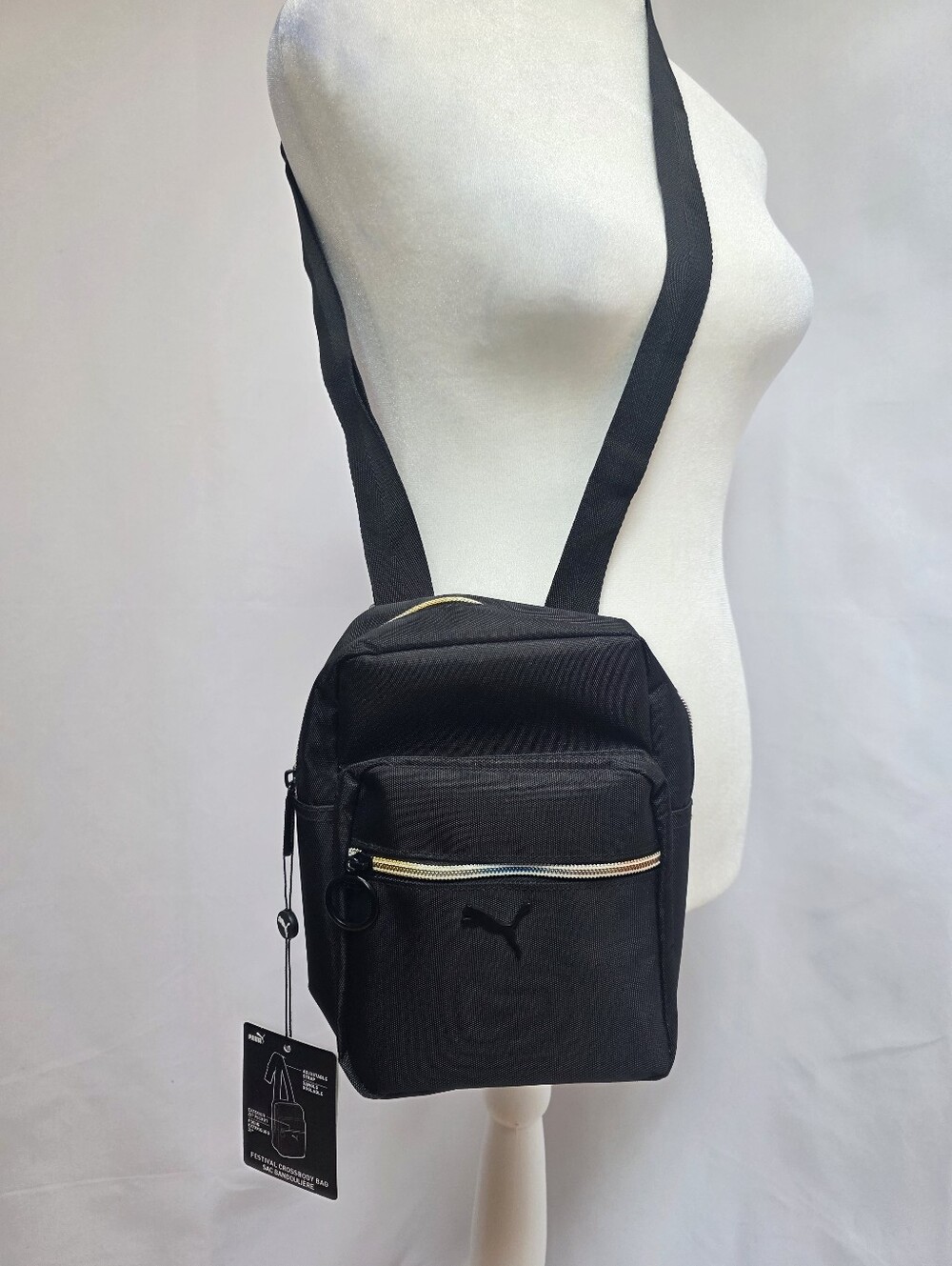 PUMA Festival Crossbody Bag Black Rainbow Zip Adjustable NWT